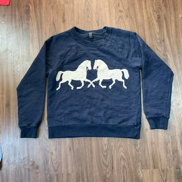 J. Crew Large Navy Blue Horse Print Women’s Crewneck Sweatshirt - Picture 1 of 2